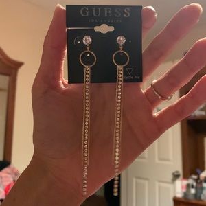 guess earrings long tassels gold tone diamonds paved